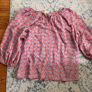 Rebecca Taylor Blouse with Cinched Sleeves in Peach Pink Floral Print